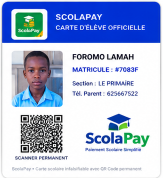 Carte scolaire ScolaPay avec QR Code
