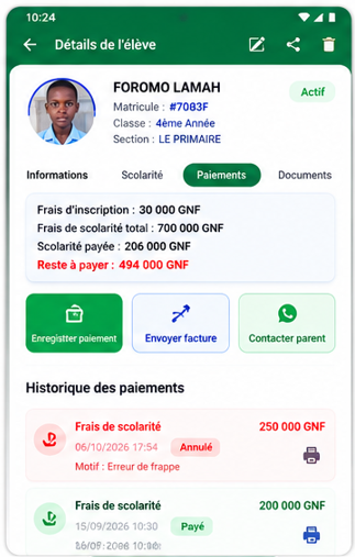 Gestion des élèves ScolaPay
